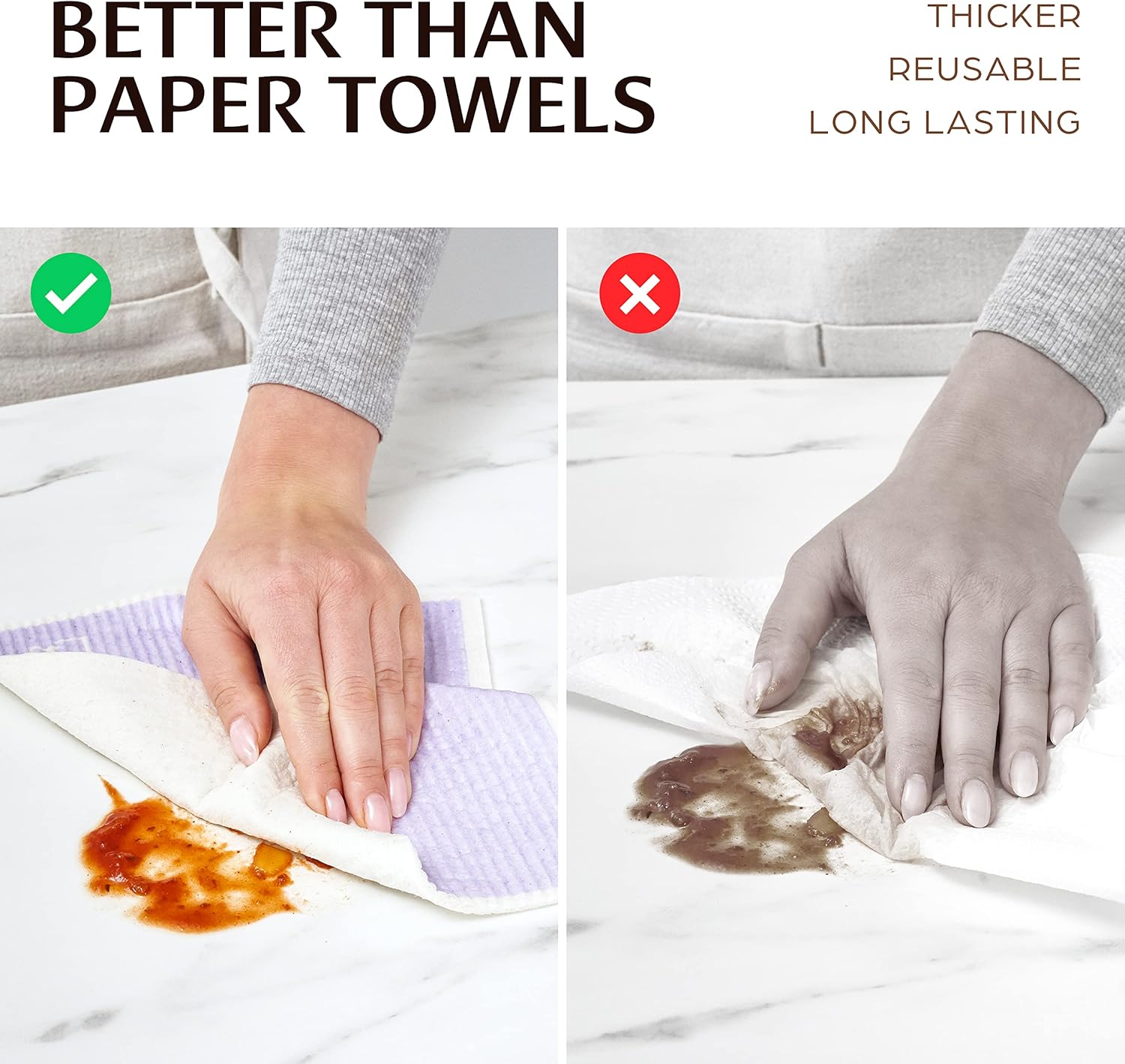 Swedish Dish Cloths for Kitchen - Reusable Dishcloths for Washing Dishes - Each Cellulose Dish Cloth Replaces 15 Rolls of Paper Towels and is More Absorbent than a Sponge - Dishcloth Set of Six