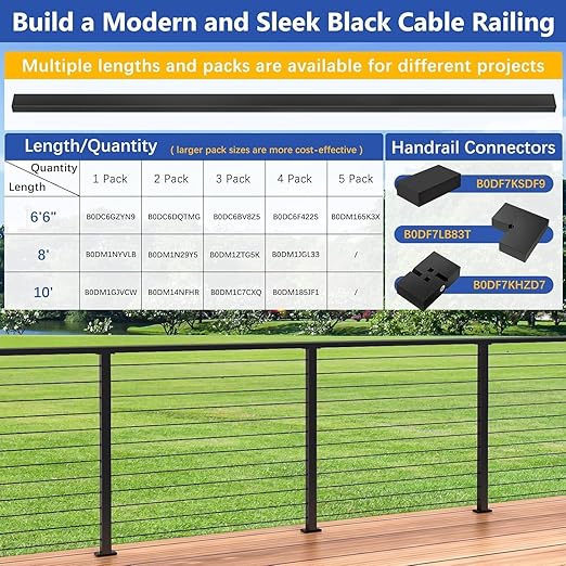 2 Pack 36" T304 T-drilled Cable Railing Corner Post(Post 35"x2"x2"), Three Sides Wire Railing Post with Cable Grommets, Fixed Top Mount Stainless Steel Black Finish Deck Staircase Post