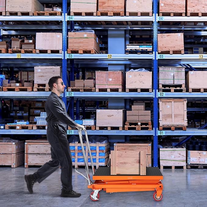 VEVOR Hydraulic Lift Table Cart, 770lbs Capacity 59" Lifting Height, Manual Double Scissor Lift Table with 4 Wheels and Non-Slip Pad, Hydraulic Scissor Cart for Material Handling and Transportation