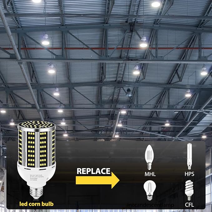 80W LED Corn Light Bulb(800W Equivalent ) 6 pack,Commercial Grade DayLight 5000K E26/E39 10500LM Medium Mogul Base LED Lamp,Large Area Lights For Outdoor Indoor Garage Warehouse Factory Bay Light