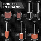 64Pcs Sanding Bits for Dremel Rotary Tools, 1/8" Shank Aluminum Oxide Grinding Stones and Sanding Drill Bits, Durable for Metal Rust Removal, Smoothing, Sharpening, Multiple Shapes to Meet More Needs