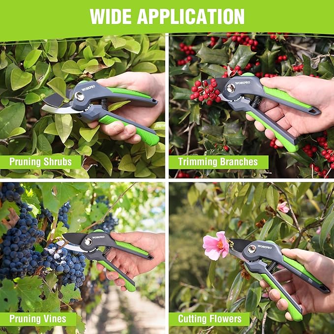 WORKPRO 8.5" Bypass Pruning Shear, Heavy Duty Garden Scissors & Clippers with Labor-Saving Design, Handheld Gardening Shears with Sharp Blade for Branch Trimming and Floral arrangement