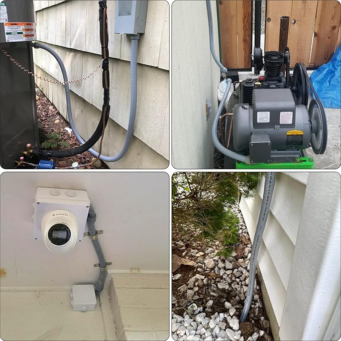 1-1/2(1.5) 25ft Liquid-Tight Conduit and Connector Kit,Flexible Non Metallic Liquid Tight Electrical Conduit Kit with 5 Straight and 3 90-Degree Connector Fittings,1-1/2in. Dia