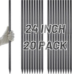 AAGUT Rebar Stakes 24 Inch Straight Garden Plant Stakes (20 pcs) 1/2" Thickness, Heavy Duty Metal Spikes for Concrete Forming, Landscape Timber, Fence, Ground Anchors with Chisel Point End, Black