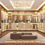 Aheaplus Closet System with 6 Drawers, 4 Hanging Rods & Corner Tower, Corner Closet System with Hanging,92.6" L-Shaped Walk-In Wardrobe Organizer, 2000+ lbs Capacity, Set of 3, White Oak