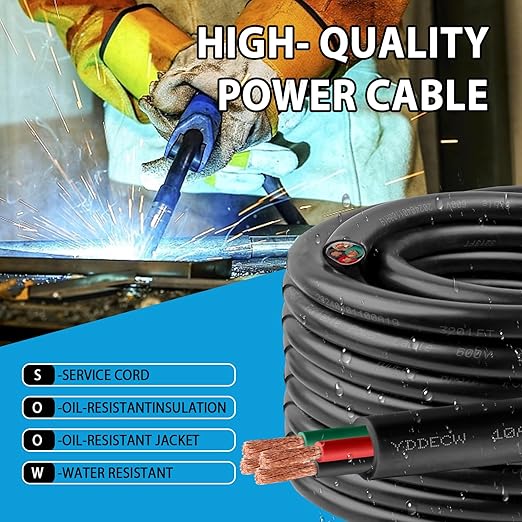 200ft 10/4 10 AWG Portable Power Cable (4 Conductor) - SOOW 600V 10 Gauge Electric Wire for Motor Leads, Portable Lights, Battery Chargers and Machinery - 4 Conductor - 200 Feet Electrical Cord