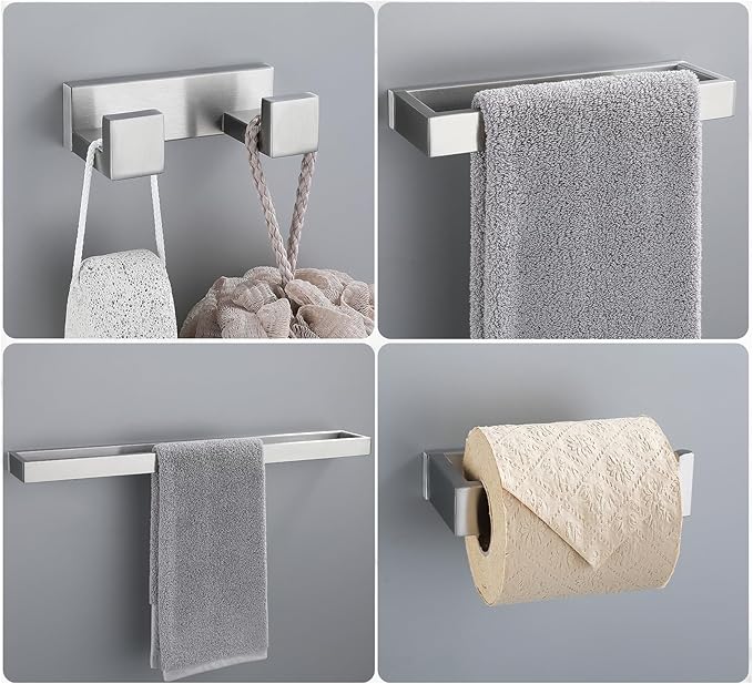 Brushed Nickel 4-Piece Bathroom Hardware Accessories Set, Bathroom Hardware Set including Towel Bar,Towel Holder, Toilet Paper Holder,Towel Hook, SUS304 Stainless Steel Bath Towel Bar Set Wall Mounted