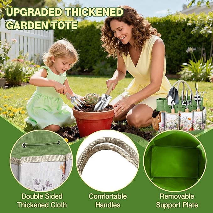 Gardening Tools Set for Women 29Pcs Heavy Duty Garden Hand Tools Set with Floral Tote Bag Rust-Proof Garden Tool Kit Supplies Gardening Esssential Gifts for Women Men