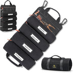 Roll up tool bag organizer with Carabiners - 4 Large Oversized Pockets with Labels-Tool roll bag organizer - Canvas foldable tool Bag organizer | Tool organizer bag for Mechanic, Electrician & more