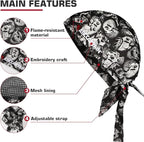 ARCCAPTAIN 2PC Welding Doo Rag, Welding Cap, Protective Welders Cap, Welding Hats for Men, Fireproof Cotton and Durable for Safety, Skull, XL Size