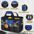 Tool Bag, Portable Tool Box Organizer Adjustable Shoulder Strap, Carry Tool Tote Heavy Duty Tool Storage Bag With Wide Mouth,Tool Bags for Men Mechanic EngineerGift - L, Blue & Black