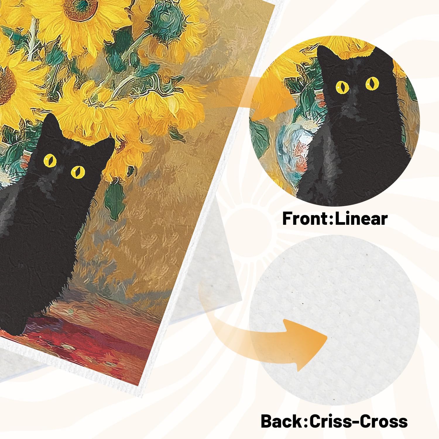 Oil Painting Swedish Dishcloths for Kitchen, 6 Pack Black Cat Wall Art Reusable Paper Towels Washable, Absorbent Dish Rags for Washing Dishes Housewarming Gifts