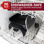 Elite Gourmet EG6201# Extra Deep 12"x12"x3.2" (7.5Qt.) Scratch Resistant Dishwasher Safe, Non-stick Electric Skillet with Glass Vented Lid, Adjustable Temperature, Black