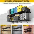 4Pack 2x3ft Adjustable Metal Garage Wall Shelving Heavy Duty Garage Storage Shelf Wall Mounted Black