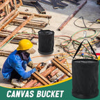 1 Pack Utility Canvas Tool Bucket 15 x 12 All Purpose Canvas Bucket Bag, Truck Tool Organizer with Plastic Bottom Metal Hook for Store Work Accessory, Load Capacity up to 150 Lbs (Black)