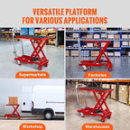 VEVOR Hydraulic Lift Table Cart, 500lbs Capacity 28.5" Lifting Height, Manual Single Scissor Lift Table with 4 Wheels and Non-Slip Pad, Hydraulic Scissor Cart for Material Handling, Red