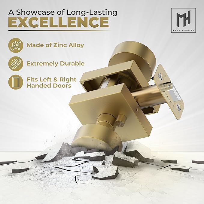 Mega Handles SUANA Privacy Door Knob for Hallway, Closet and Bathroom, Reversible Heavy Duty Design Door Knobs, Fits All Standard Door Sizes Screws Included - Satin Brass (1 Pack)