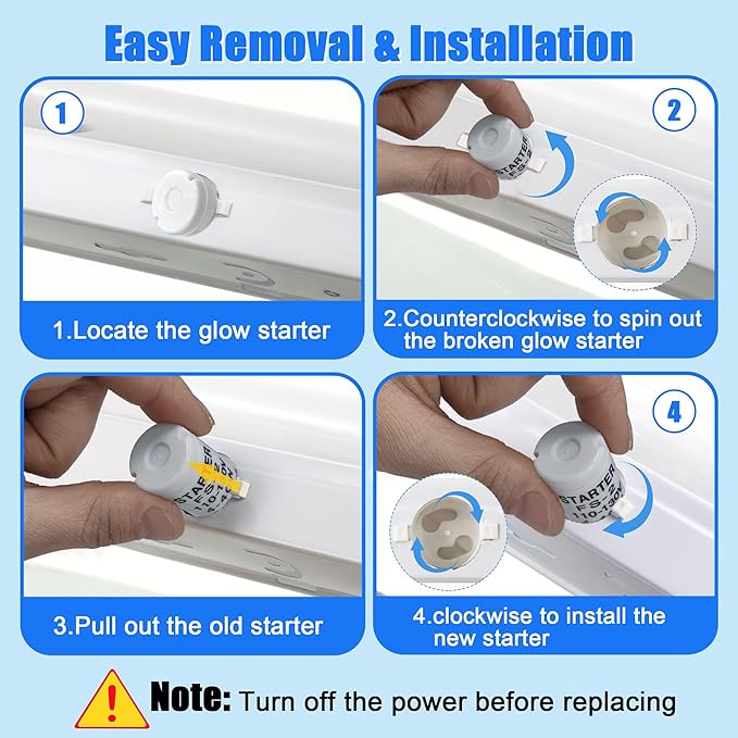 Fluorescent Starter, 4-40W, T8, 10 Count, Indoor, Long Lasting, 1.1E+2V AC, Compatible with GE, FS-2, FS-5, Preheat Fluorescent Lamps