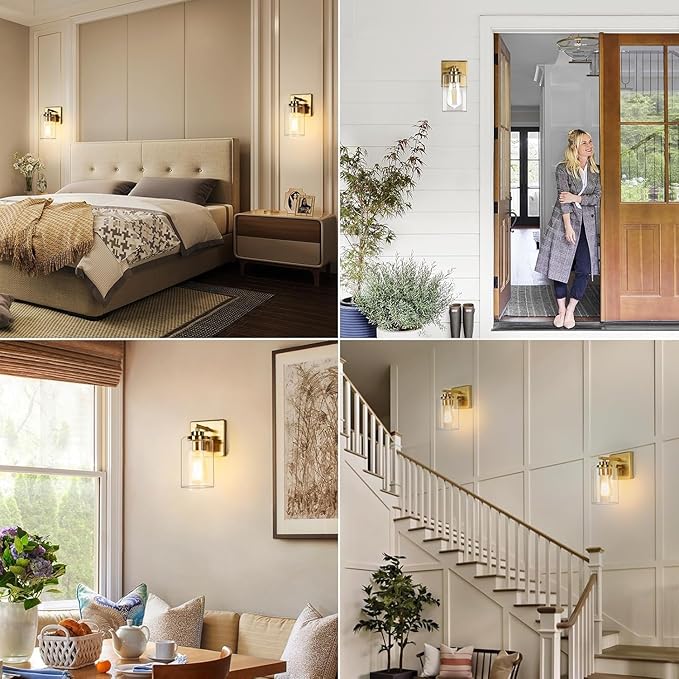 Modern Gold Wall Sconces,9'' Gold Brass Sconce, Bathroom Glass Wall Sconce