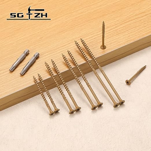 #8 x 2 Inch Deck Screws (765Pcs) 6lb. Carbon Steel, Yellow, Flat Head, Rust Resistant epoxy Coated, with T25 Star Bit