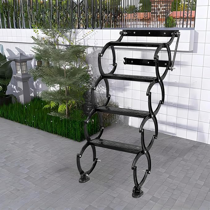 4 Steps Wall Mounted Attic Ladder, Indoor Attic Stairs Pull Down System, Metal Telescoping Step Ladders, Anti-slip Retractable Folding Stair, Loft Extension Steps Staircase for Garages(black, 4 Steps)