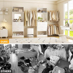 Unikito Closet Systems, 6-14FT Walk in Closet Organizer with 8 Drawers and Mirror, 168" Large Wood Closets Insert with Tower, Sturdy Wardrobe Closets Garment Rack with Extendable Hanging Rods, White