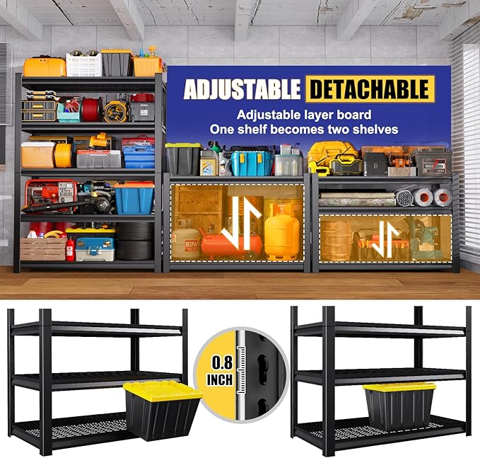 Garage Shelving-3000 lbs 5 Tier Storage Shelves,Adjustable Heavy Duty Metal Shelving Unit and Storage Large Wire Rack,Utility Steel Shelf for Warehouse Industrial Pantry Basement -78"x46"x20",Black