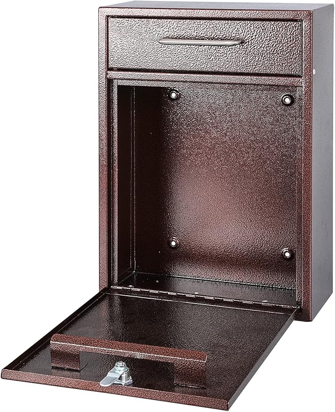 KYODOLED Steel Key Lock Mail Boxes Outdoor,Locking Wall Mount Mailbox, Security Key Drop Box, Collection Boxes,16.2Hx 11.22Lx 4.72W Inches, Bronze X Large