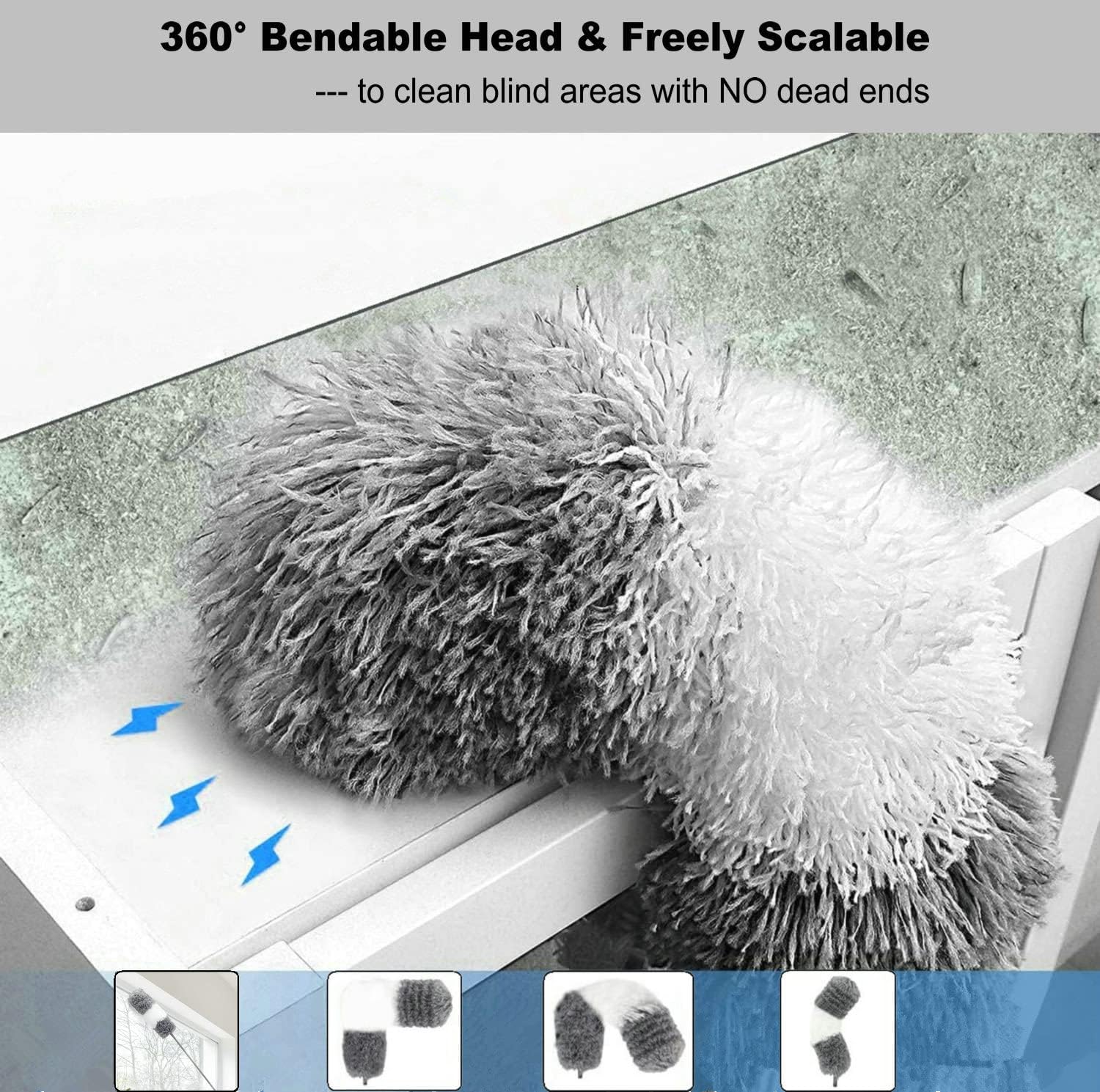 Microfiber Duster Kit High Reach Ceiling Fan Duster with Extendable Pole 100" Telescoping Cobweb Duster for Cleaning, Bendable Head Washable Duster for Ceiling, Fan, Furniture