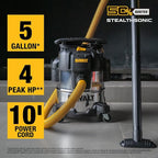 DEWALT 5 Gallon 4 HP STEALTHSONIC Shop Vacuum Wet and Dry DXV05S-QTB Ultra Quiet Stainless Steel Wet/Dry Vacuum Cleaner with Powerful Suction for Garage, Jobsite, and Workshop
