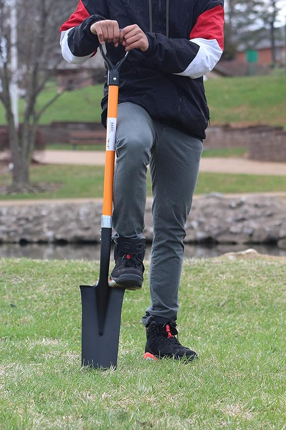 Ashman Drain Spade Shovel (1 Pack) - 48 Inches Long Handle Spade with D Handle Grip - Durable Handle with a Thick Metal Blade - Multipurpose Premium Quality Orange Shovel.