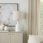 Nourison Home 22" Glossy White Ceramic Table Lamp for Modern, Transitional, Bedside Table, Living Room, Dining, Entryway