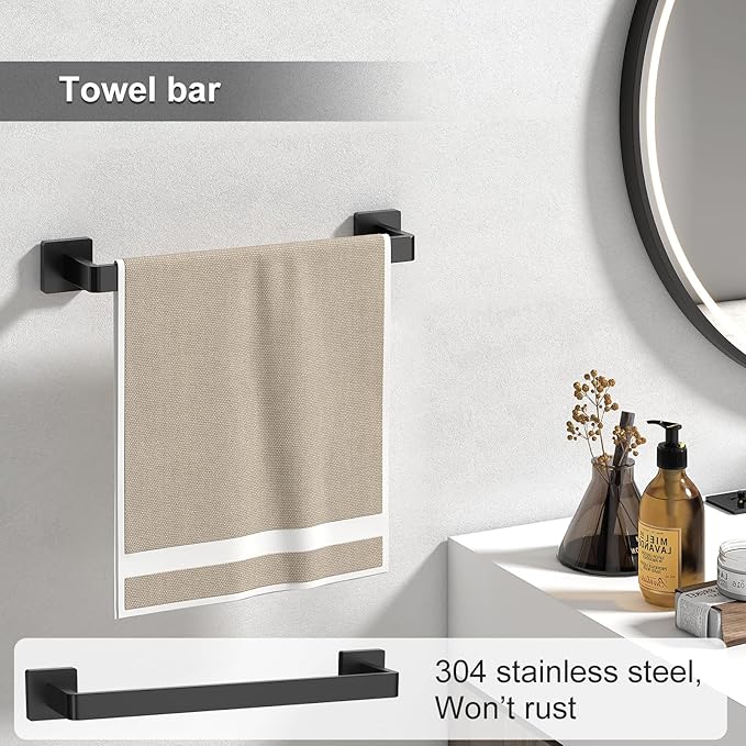 Toilet Paper Holder Collision Avoidance Towel Racks for Bathroom Thickened Material 304 Stainless Steel Towel Bar 10-Piece Black Bathroom Accessories Will Not Rust Bathroom Hardware Set