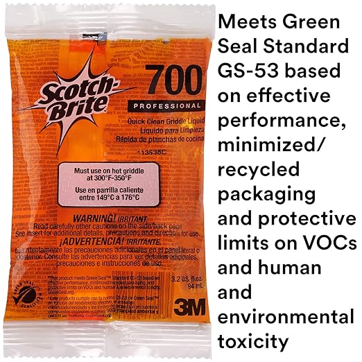 3M Scotch-Brite Griddle Cleaning, Quick Clean Liquid 700-40, 3.2 Oz Packet, 40/Pack, Heavy Duty, Cleans in 3-5 Minutes, for Baked on Food and Cooking Oils, Use on Hot or Cool Griddle