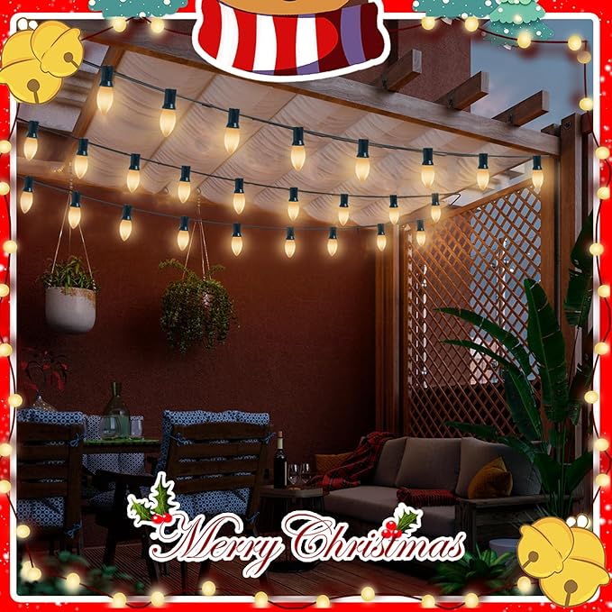 25 Pack C9 Christmas White LED Light Bulb,Vintage Warm White Plastic C9 Replacement Bulbs Shatterproof C9/E17 Intermediate Base 0.6 Watt Great for Night Lights Christmas Outdoor String Lights