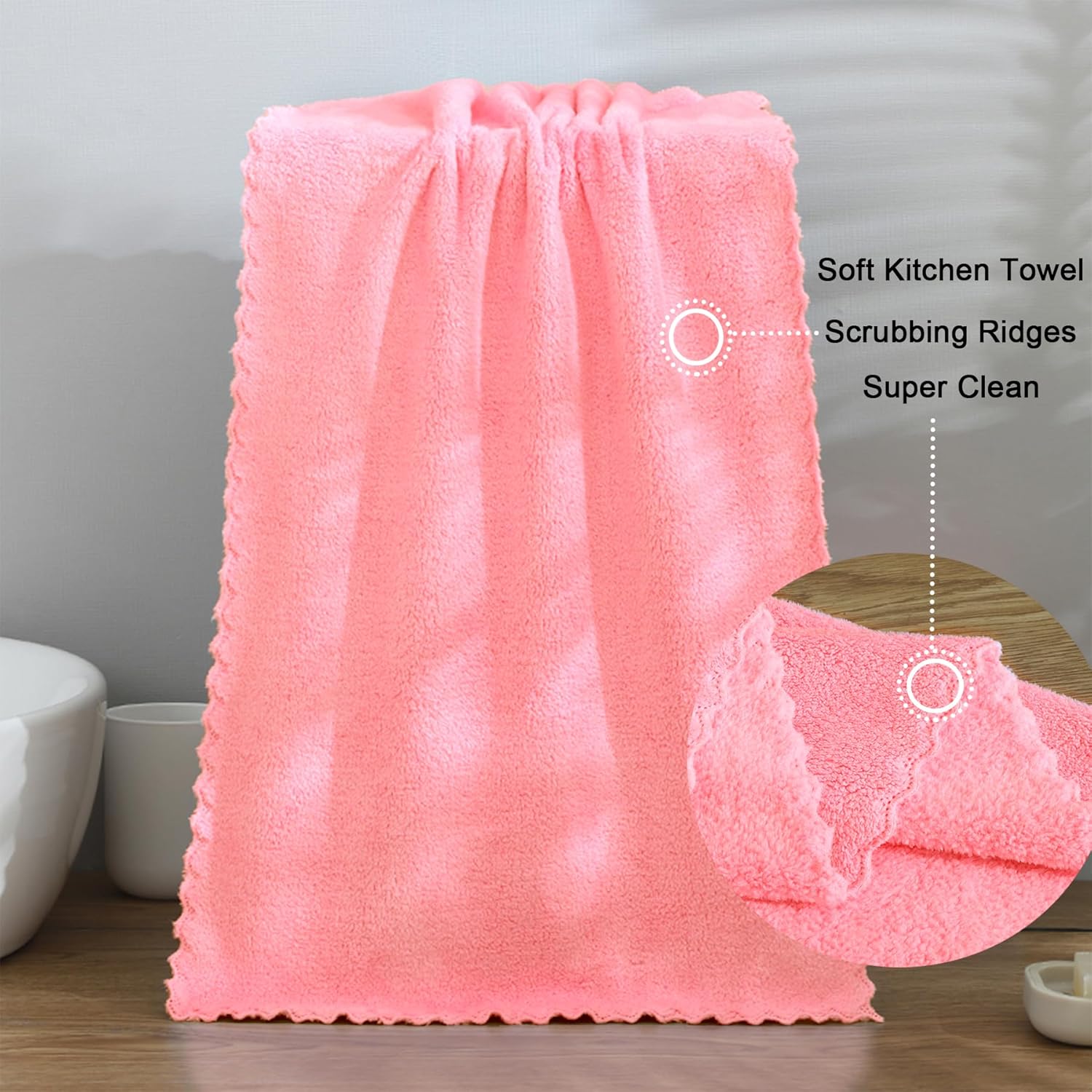 kimteny Kitchen Cloth Dish Towels, 13x28 Inches Premium Dishcloths, Super Absorbent Coral Velvet Microfiber Cleaning Cloths, Fast Drying Rags for Washing Dishes (13x28-8 Pack, Pink)