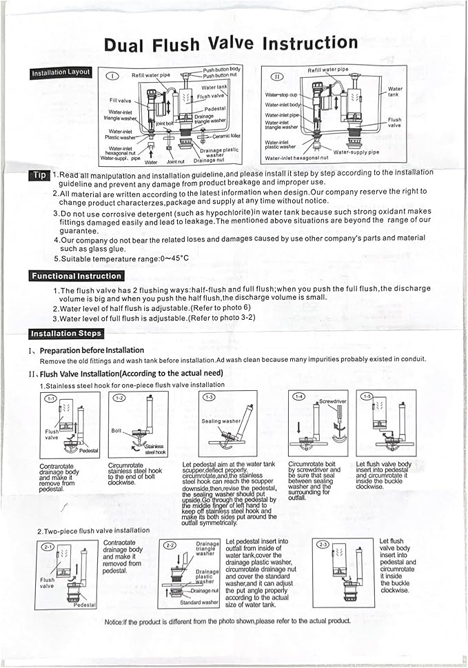 T Tulead Toilet Repair Kit Flush Valve Replacement Parts Flush Valve 8.27" Height(Including Washer), Fill Valve Thread 23mm/0.9", Drain Outlet Dia: 64mm/2.52"