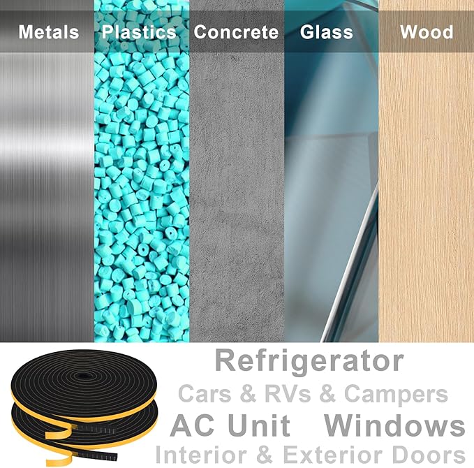 Door Weather Stripping for Doors and Windows, Self-Adhesive Foam Gasket Tape, Energy-Saving (1/4 in x 1/4 in x 33 Ft)