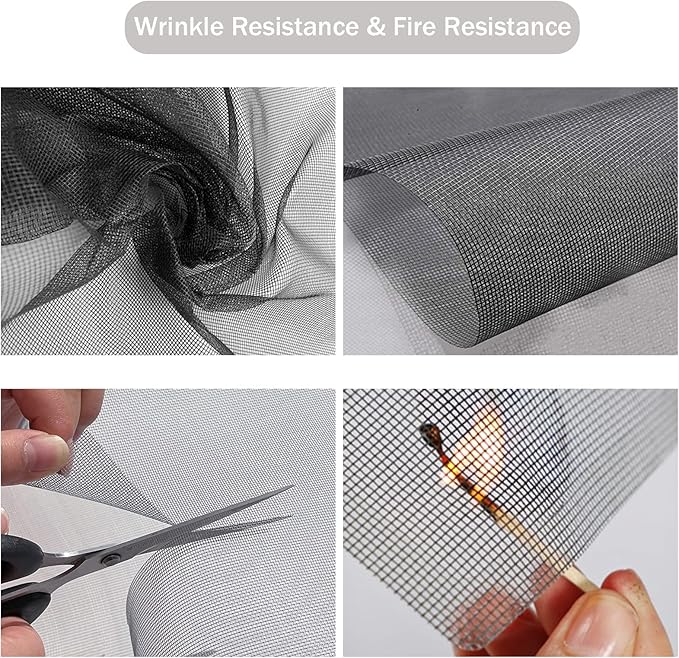 Window Screen Replacement Kit, 59'' x 106'' Fiberglass Screen Mesh with Rolling Tool and Screen Retainer Spline, DIY Adjustable Screen Door Mesh for Window, Door and Patio, Black