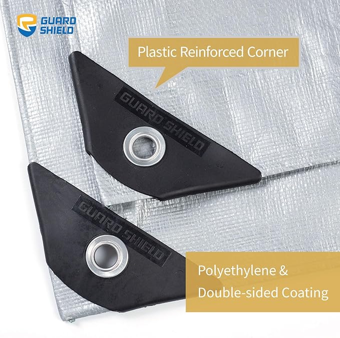 GUARD SHIELD Heavy Duty Tarp 30x30 Feet Silver Multi Purpose Thick Waterproof Poly Tarp Cover 10mil