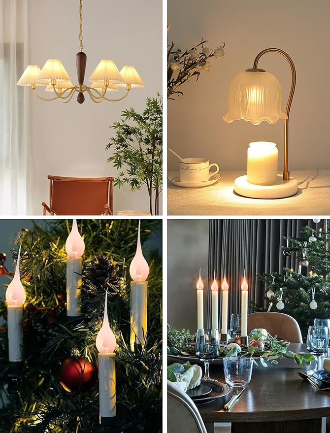 Silicone Dipped Candle Light Bulbs Flicker Flame Replacement Bulbs 1 Watt Country Style Silicone Light Bulbs for Window Candle Lamps Chandeliers, C7/E12 Candelabra Base (12 Pack)