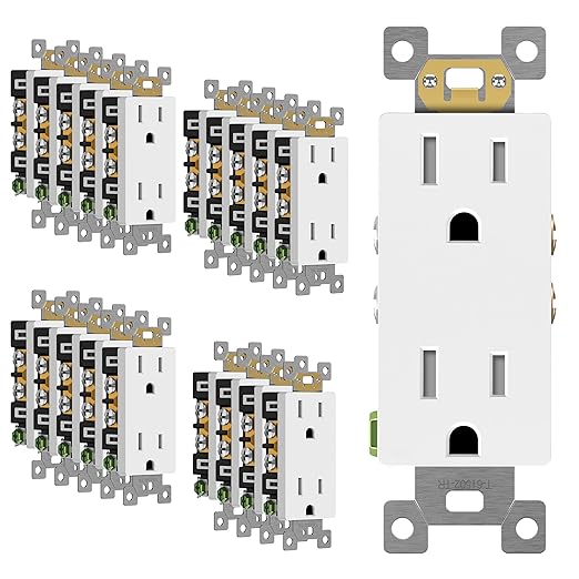 ENERLITES 20 Pack White Decorator Receptacle, Standard Electrical Wall Outlet, 15A 125V, Self-Grounding, 2-Pole, 3-Wire, 5-15R, UL Listed, 61502-TR-W, Tamper Resistant