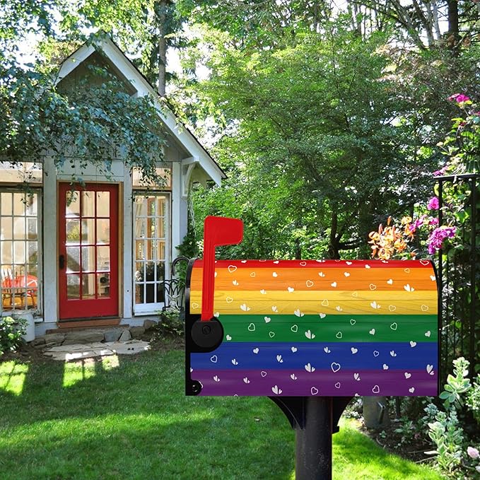 Rainbow Pride Mailbox Cover Magnetic Standard Size Gay Pride Mailbox Post Covers Heart Love LGBT Asexual LGBTQ Mailbox Wraps Waterproof Mailbox Decor for Outside Garden Yard 21x18 Inch