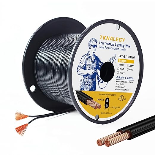 Extension Electrical Wire18/2 SPT-2W Bulk Lamp Cord, 300-Volt 18-Gauge, 250-feet Spool, Black,UL Listed