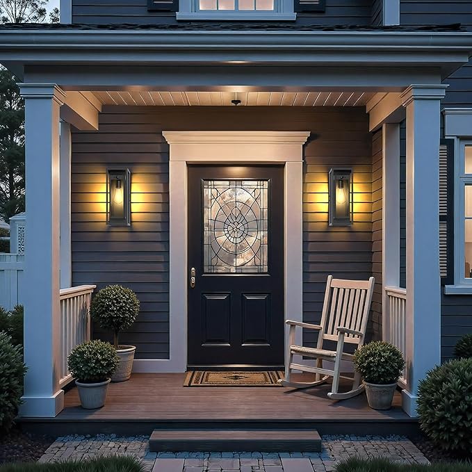 Motion Sensor Outdoor Wall Light 2Pack-15in Modern Dusk to Dawn Porch Sconce Wall Mounted Waterproof Exterior Lighting Fixture E26 Black Lantern for Outside House Garage Entryway