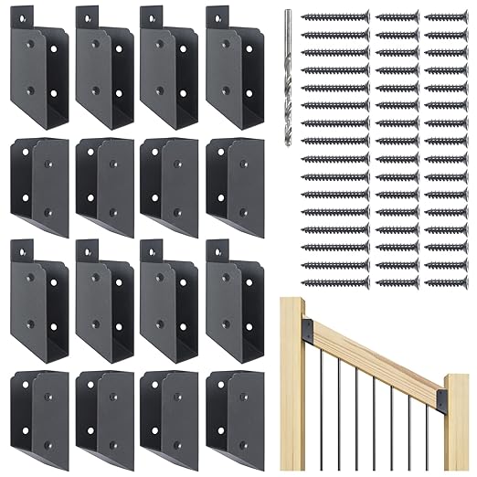 201 Stainless Steel 2" x 4" (1 ½" x 3 ½" Actual) Deck Railing 27.5° Stair Connectors, for Deck Railing Stair Handrail Connection Installation Deck Railing Bracket (8 Pair-Black)