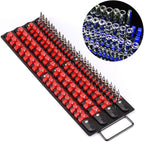 CASOMAN 80-Piece Portable Socket Organizer Tray, 2 Pcs Set, Blue & Red, 1/4-Inch, 3/8-Inch, 1/2-Inch,Heavy Duty Socket Organizer, Black Rails, Blue & Red Clips