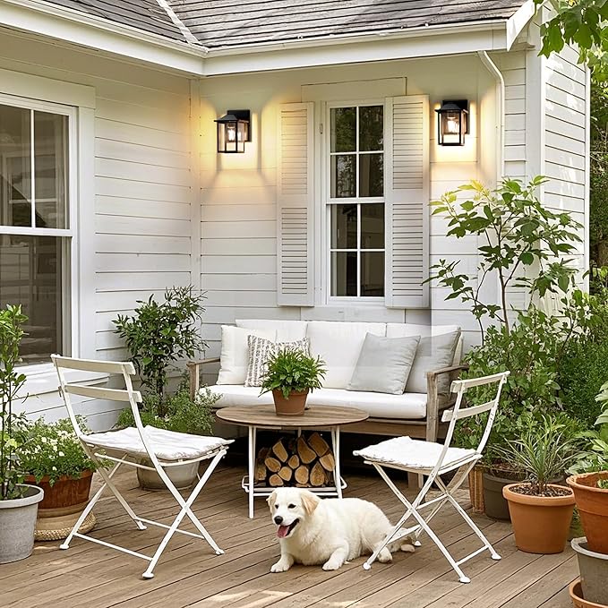 Outdoor Wall Lantern, Exterior Waterproof Wall Sconce Light Fixture, Black Front Door Mounted Lighting with Clear Glass, Anti-Rust Porch Lamp