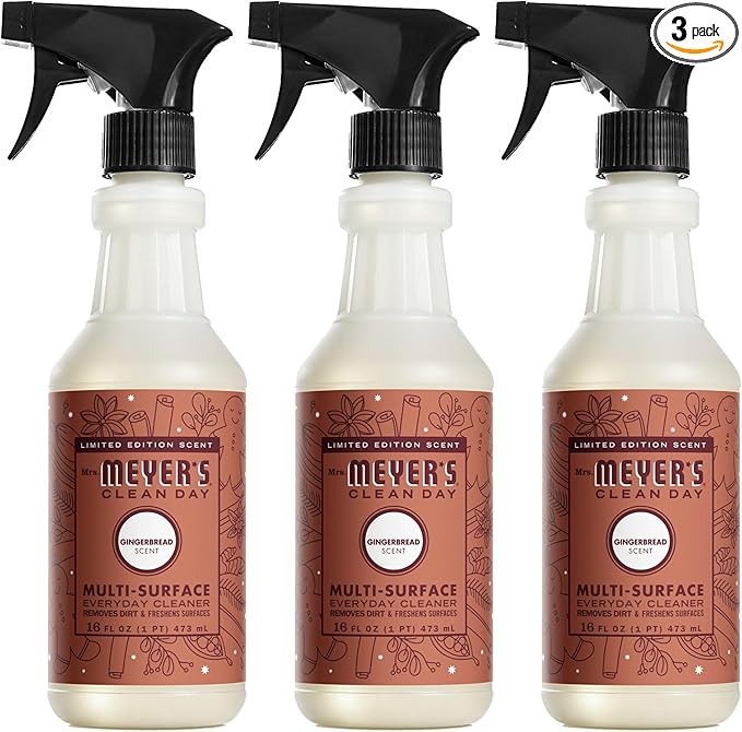 Mrs. MEYER'S CLEAN DAY Multi-Surface Everyday Cleaner, Limited Edition Gingerbread Scent, 16 Ounce Bottle (Pack of 3)