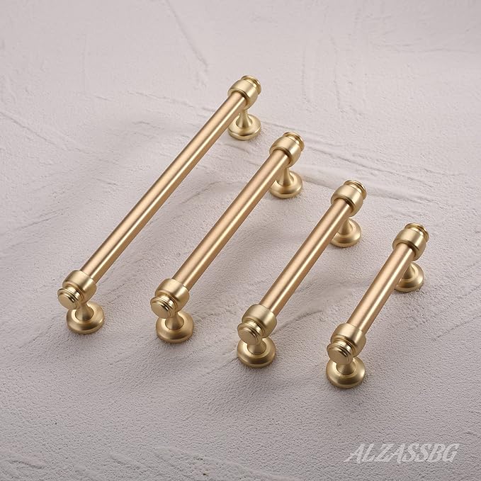 Alzassbg 10 Pack Brushed Gold Cabinet Pulls, 7 Inch(177.8mm) Hole Centers Cabinet Handles Kitchen Hardware Straight Bar for Cabinets and Drawer AL3082BB